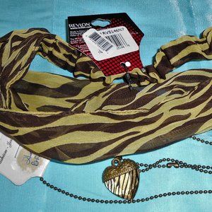 2 Pcs: Revlon Hair Band Scarf Wrap & Animal Print Resin Heart Pendant Necklace